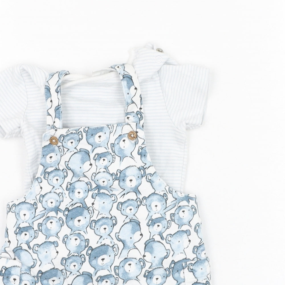 NEXT Boys Blue  Cotton Dungaree One-Piece Size 0-3 Months  Button - Bear