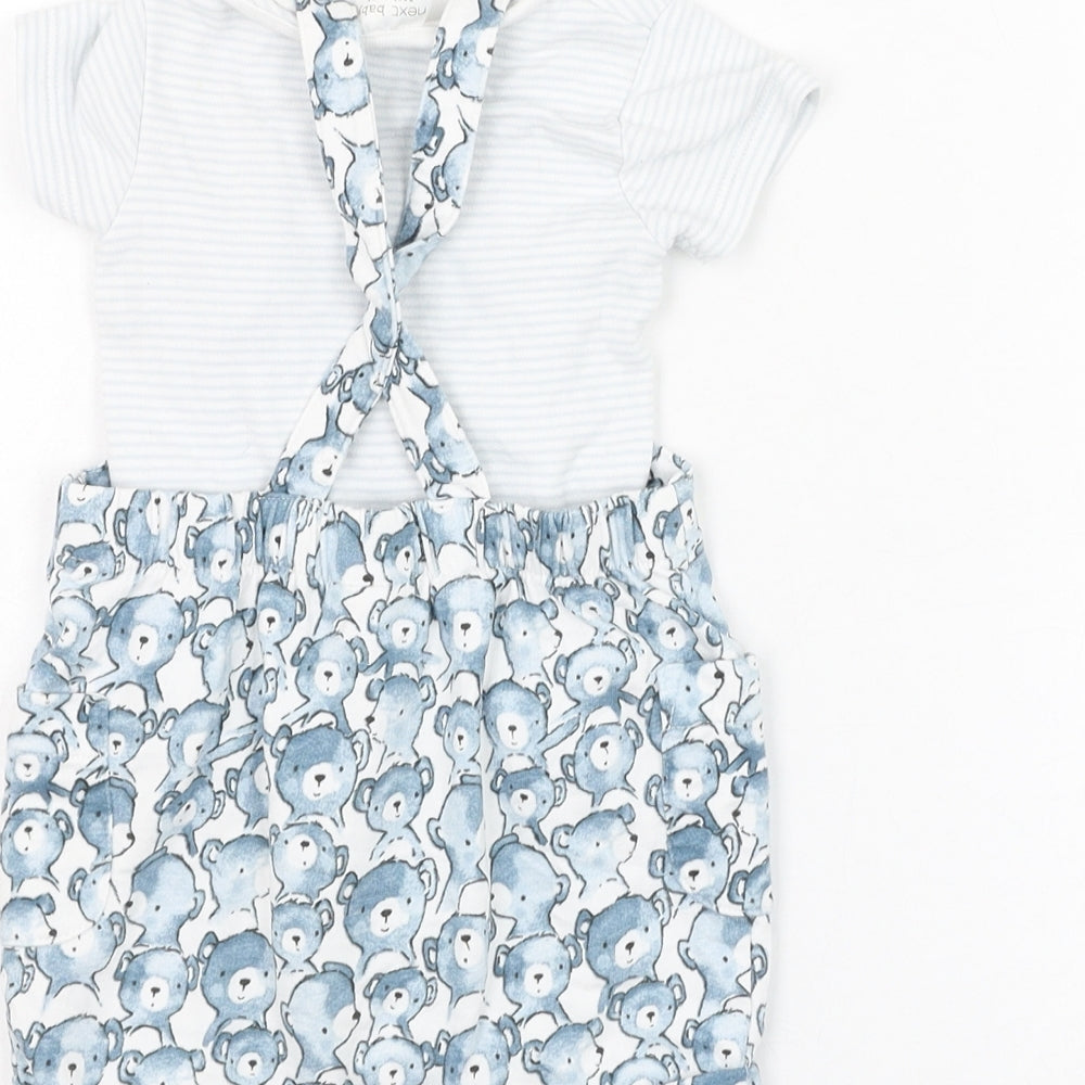 NEXT Boys Blue  Cotton Dungaree One-Piece Size 0-3 Months  Button - Bear