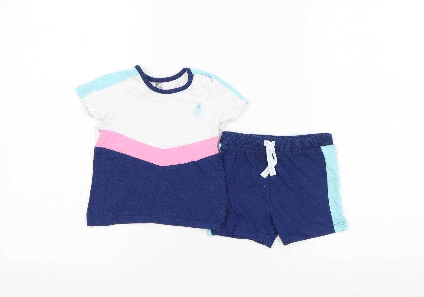 F&F Boys Blue  Cotton Shorts Set Outfit/Set Size 3-6 Months  Pullover