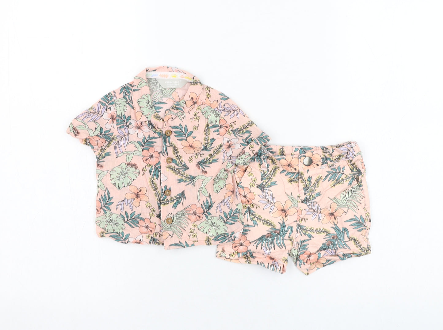 Primark Boys Pink Floral Cotton Shorts Set Outfit/Set Size 3-6 Months  Button