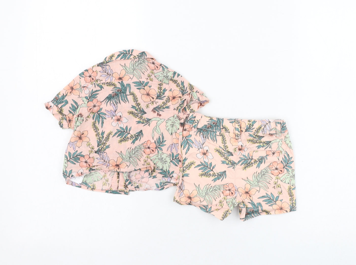 Primark Boys Pink Floral Cotton Shorts Set Outfit/Set Size 3-6 Months  Button