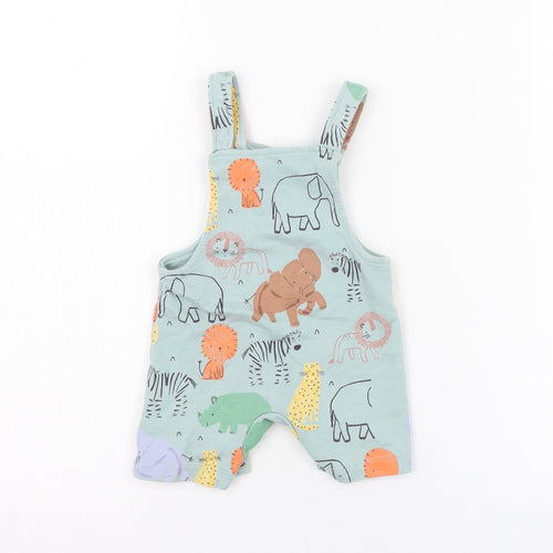 F&F Boys Green  Cotton Dungaree One-Piece Size 3-6 Months  Button - Animal