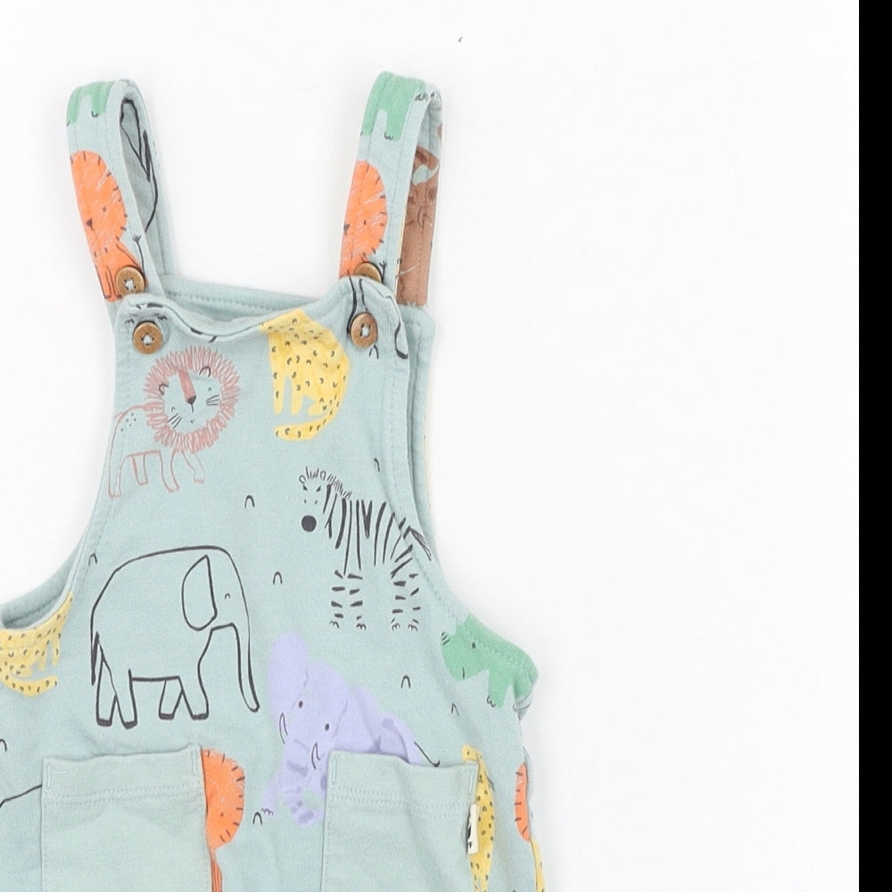 F&F Boys Green  Cotton Dungaree One-Piece Size 3-6 Months  Button - Animal