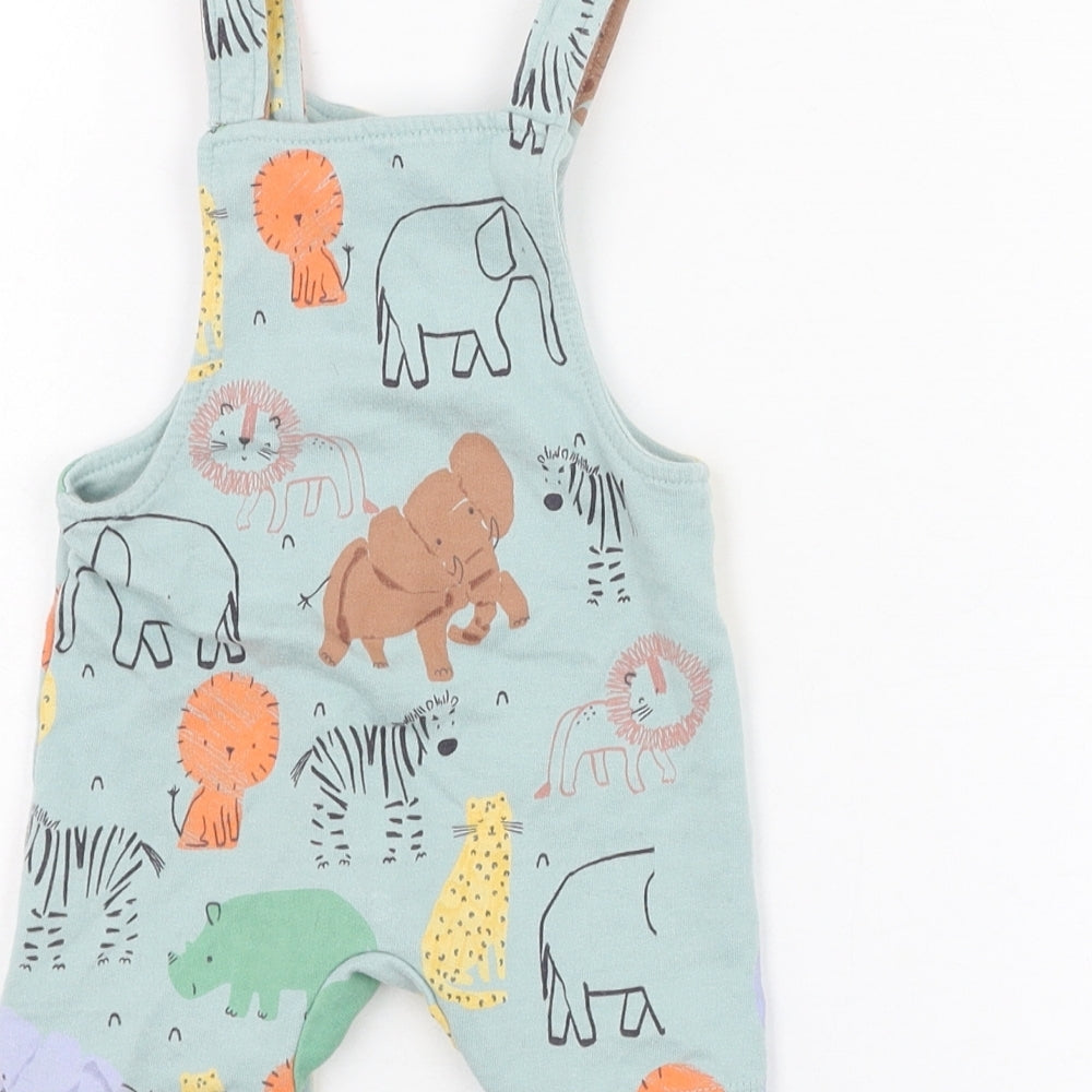 F&F Boys Green  Cotton Dungaree One-Piece Size 3-6 Months  Button - Animal