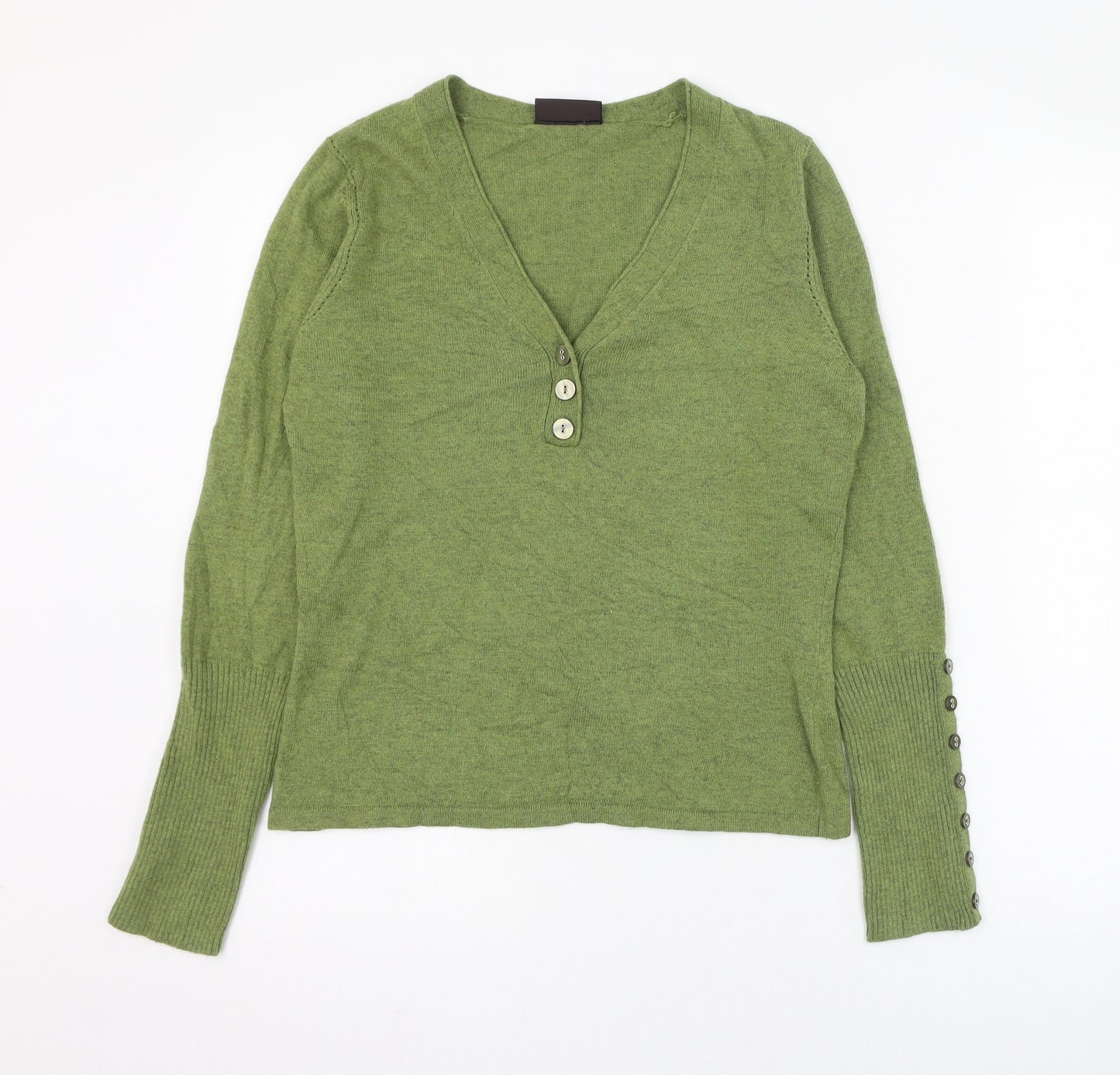 Principles Womens Green V-Neck  Cotton Pullover Jumper Size 12