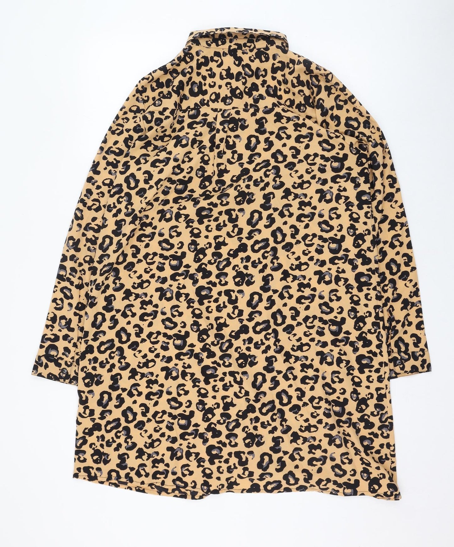 Boohoo Womens Brown Animal Print Polyester Basic Button-Up Size 12 Collared