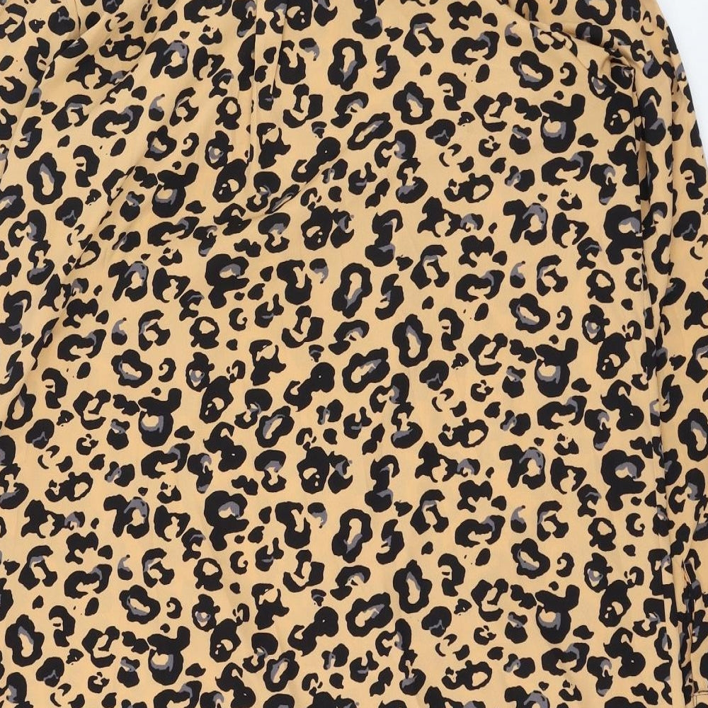 Boohoo Womens Brown Animal Print Polyester Basic Button-Up Size 12 Collared