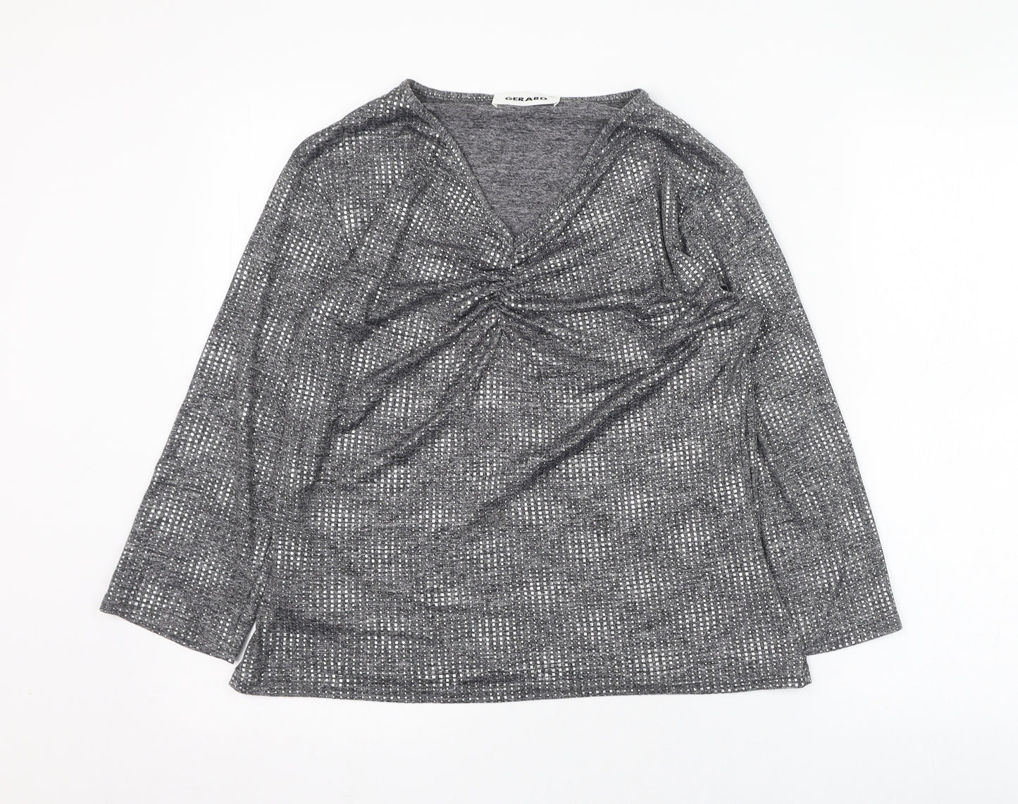 Gerard Womens Grey  Nylon Basic Blouse Size 12 V-Neck