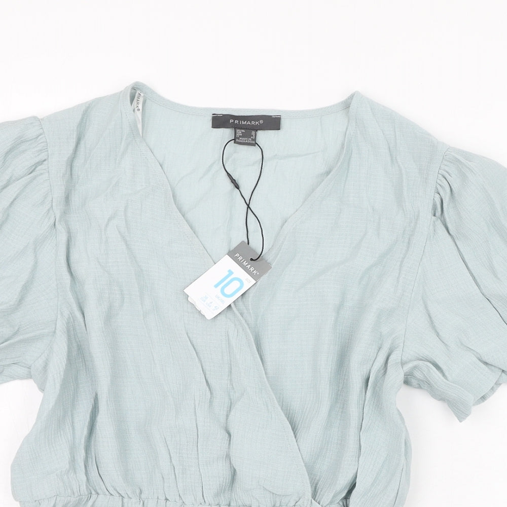 Primark Womens Green  Viscose Wrap Blouse Size 10 V-Neck