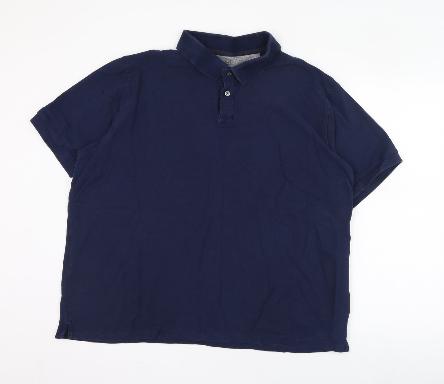 Marks and Spencer Mens Blue  Cotton  Polo Size 2XL Collared Pullover