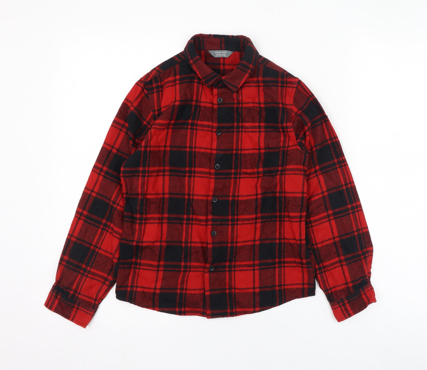 Primark Boys Red Check Cotton Basic Button-Up Size 9-10 Years Collared Button