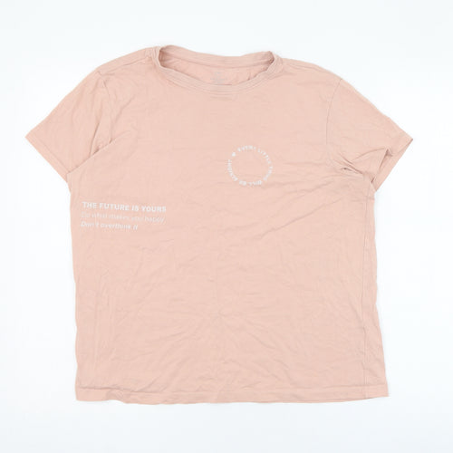 Primark Womens Pink  Cotton Basic T-Shirt Size 14 Round Neck - Slogan