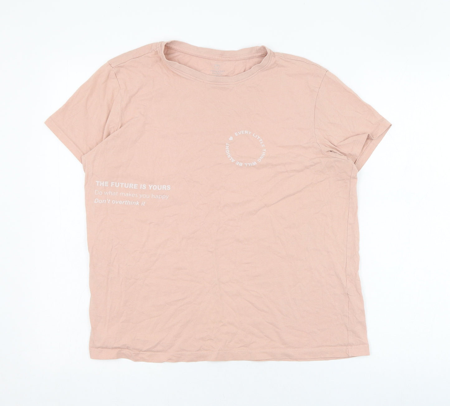 Primark Womens Pink  Cotton Basic T-Shirt Size 14 Round Neck - Slogan