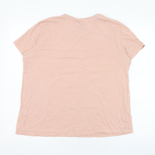 Primark Womens Pink  Cotton Basic T-Shirt Size 14 Round Neck - Slogan