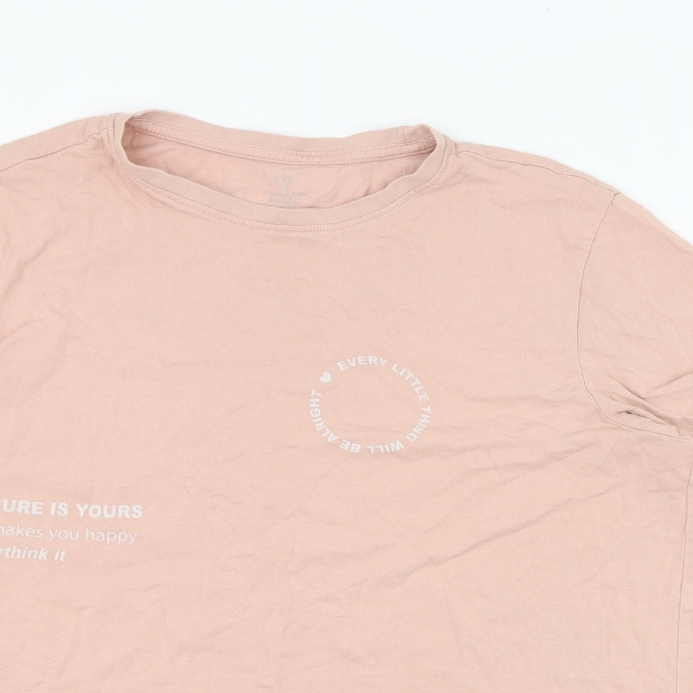 Primark Womens Pink  Cotton Basic T-Shirt Size 14 Round Neck - Slogan