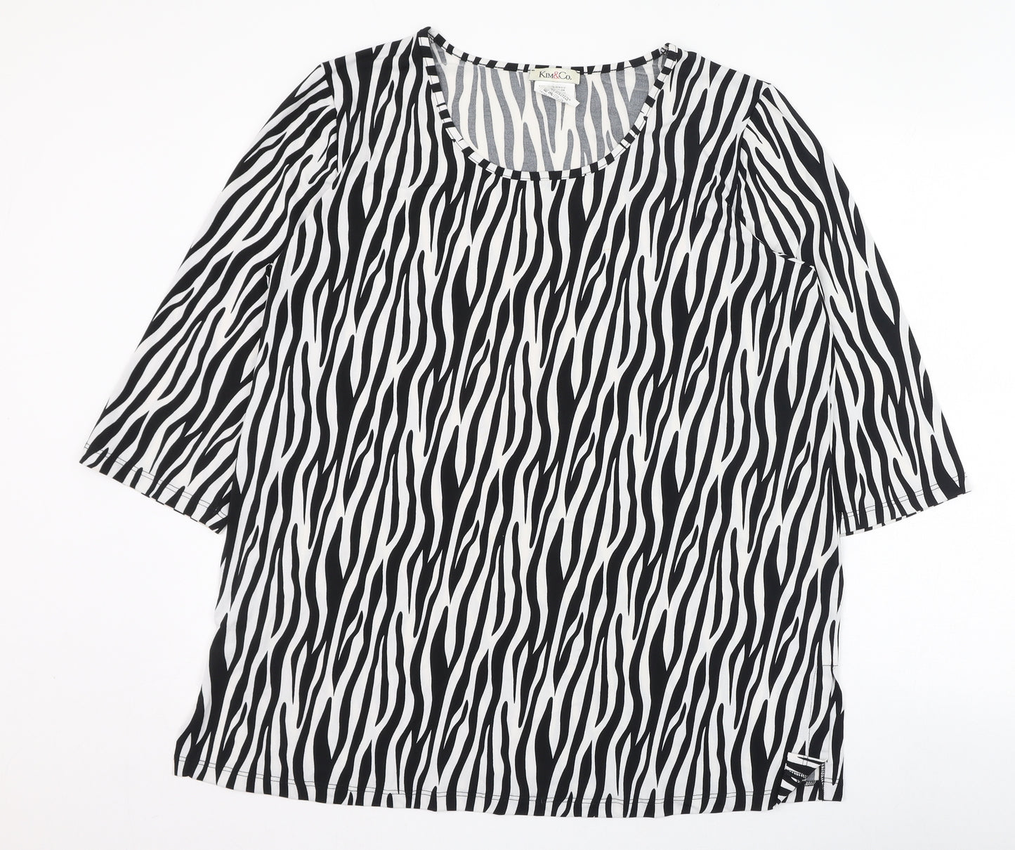 kIM & Co Womens White Animal Print Polyester Basic T-Shirt Size 2XL Round Neck