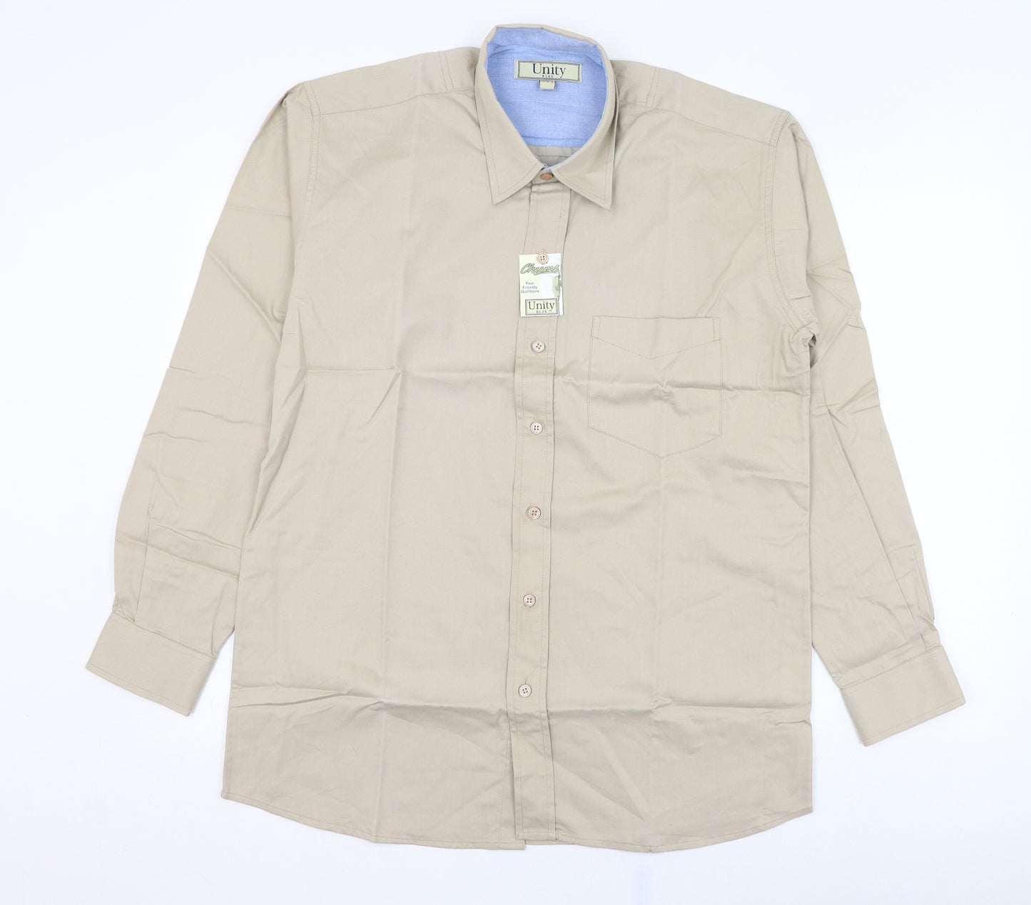Unity Mens Brown  Cotton  Dress Shirt Size M Collared Button