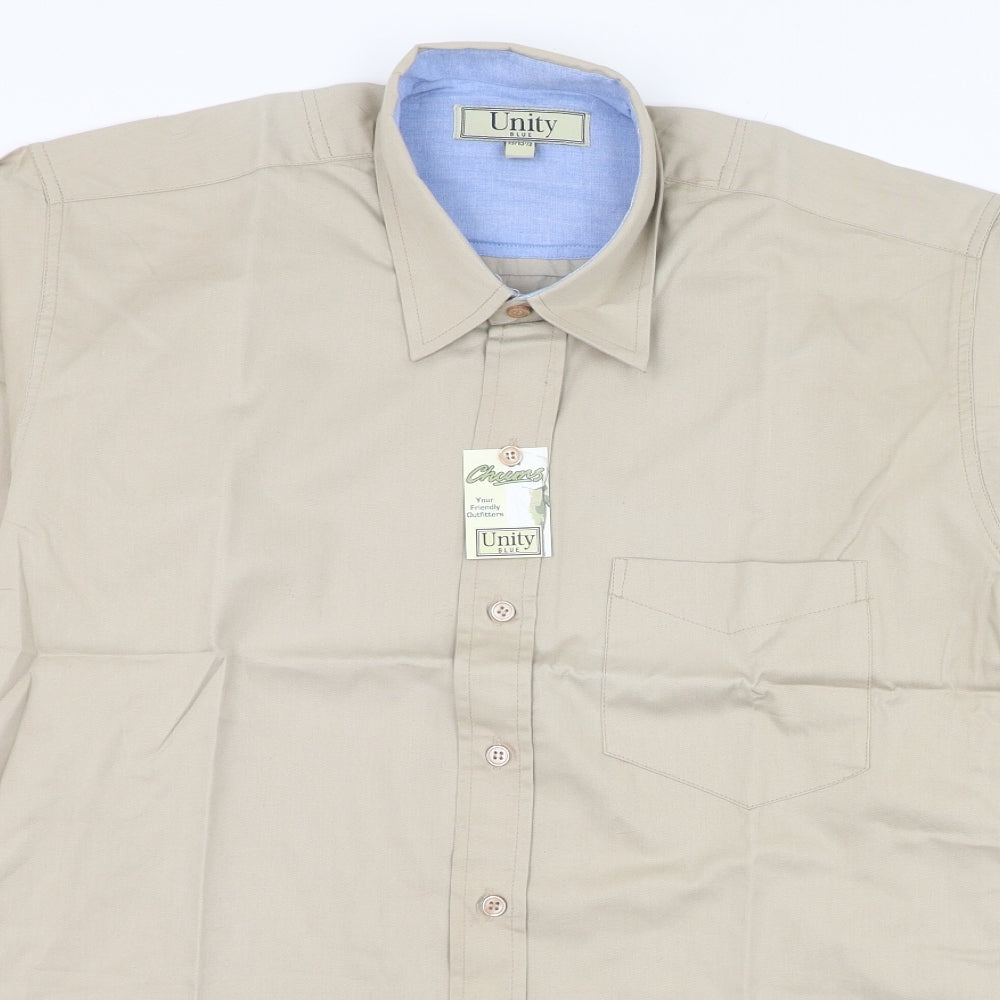 Unity Mens Brown  Cotton  Dress Shirt Size M Collared Button