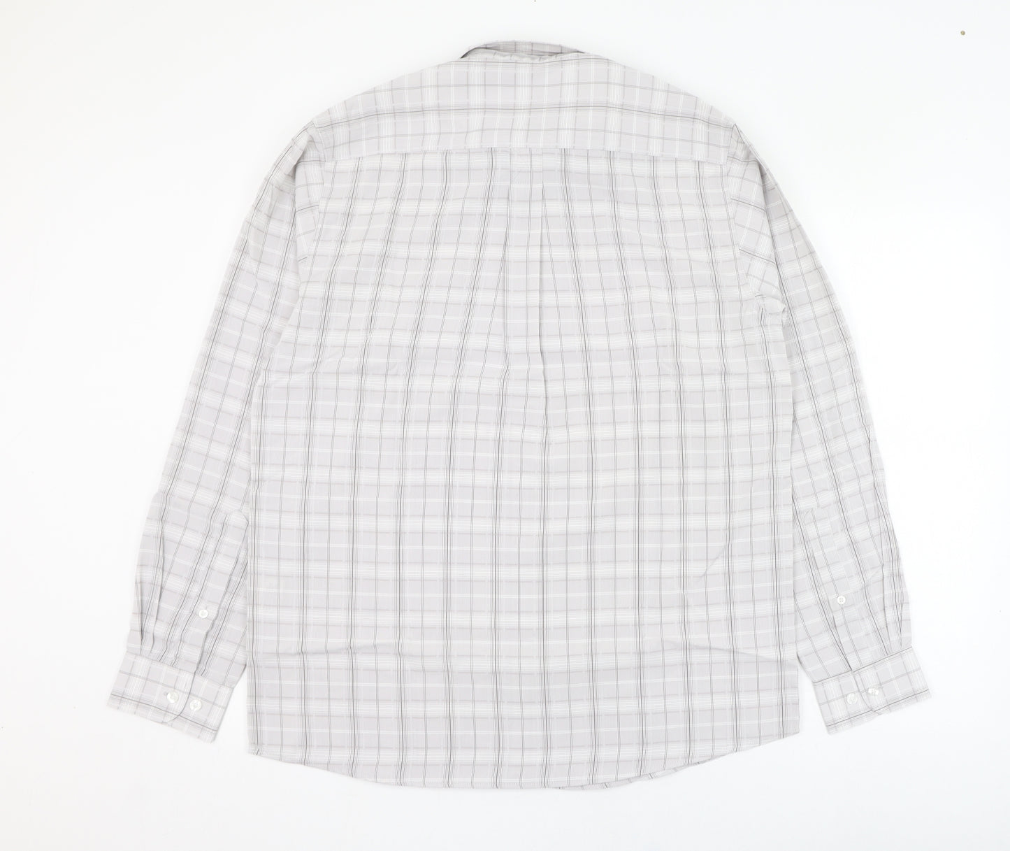 Cotton Traders Mens Grey Check Polyester  Dress Shirt Size M Collared Button