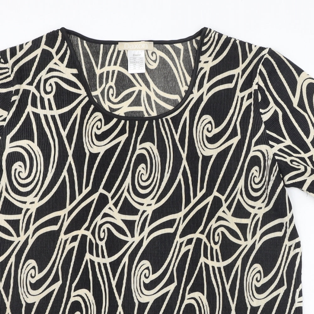 Daxon Womens Black Geometric Polyester Basic T-Shirt Size 18 Round Neck