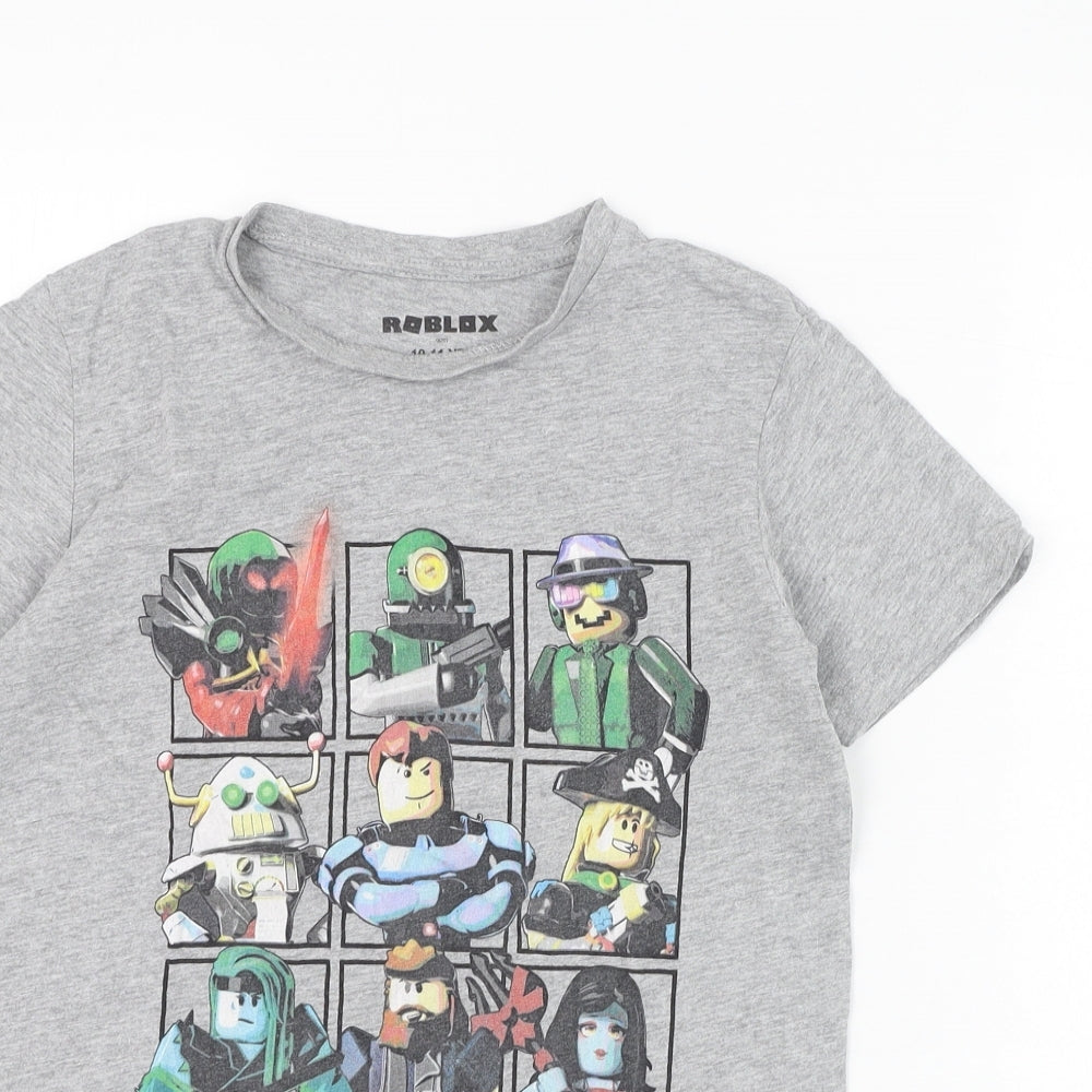 Preworn Boys Grey  Cotton Basic T-Shirt Size 10-11 Years Round Neck Pullover - Roblox