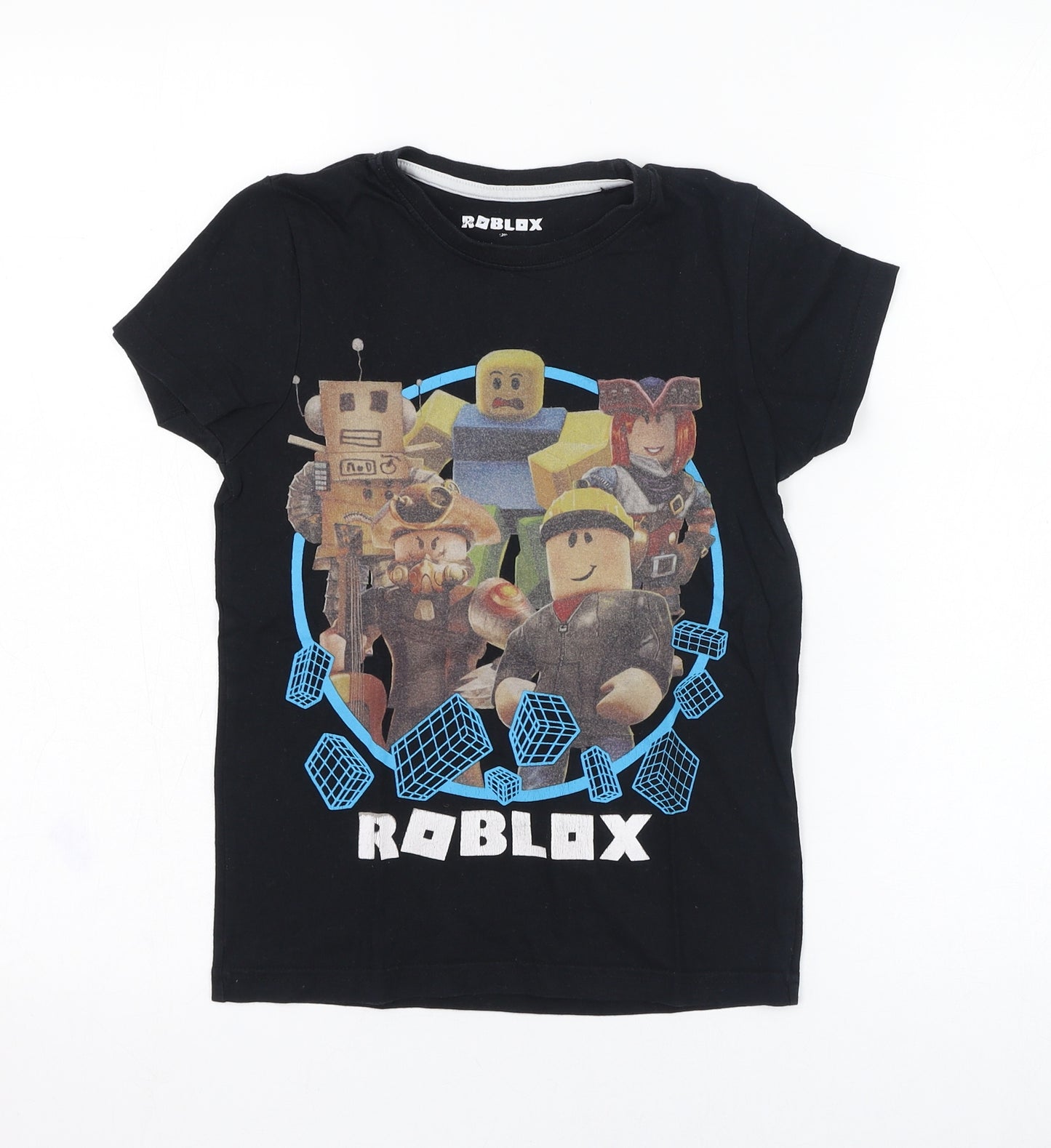 Matalan Boys Black  Cotton Basic T-Shirt Size 9 Years Round Neck Pullover - Roblox