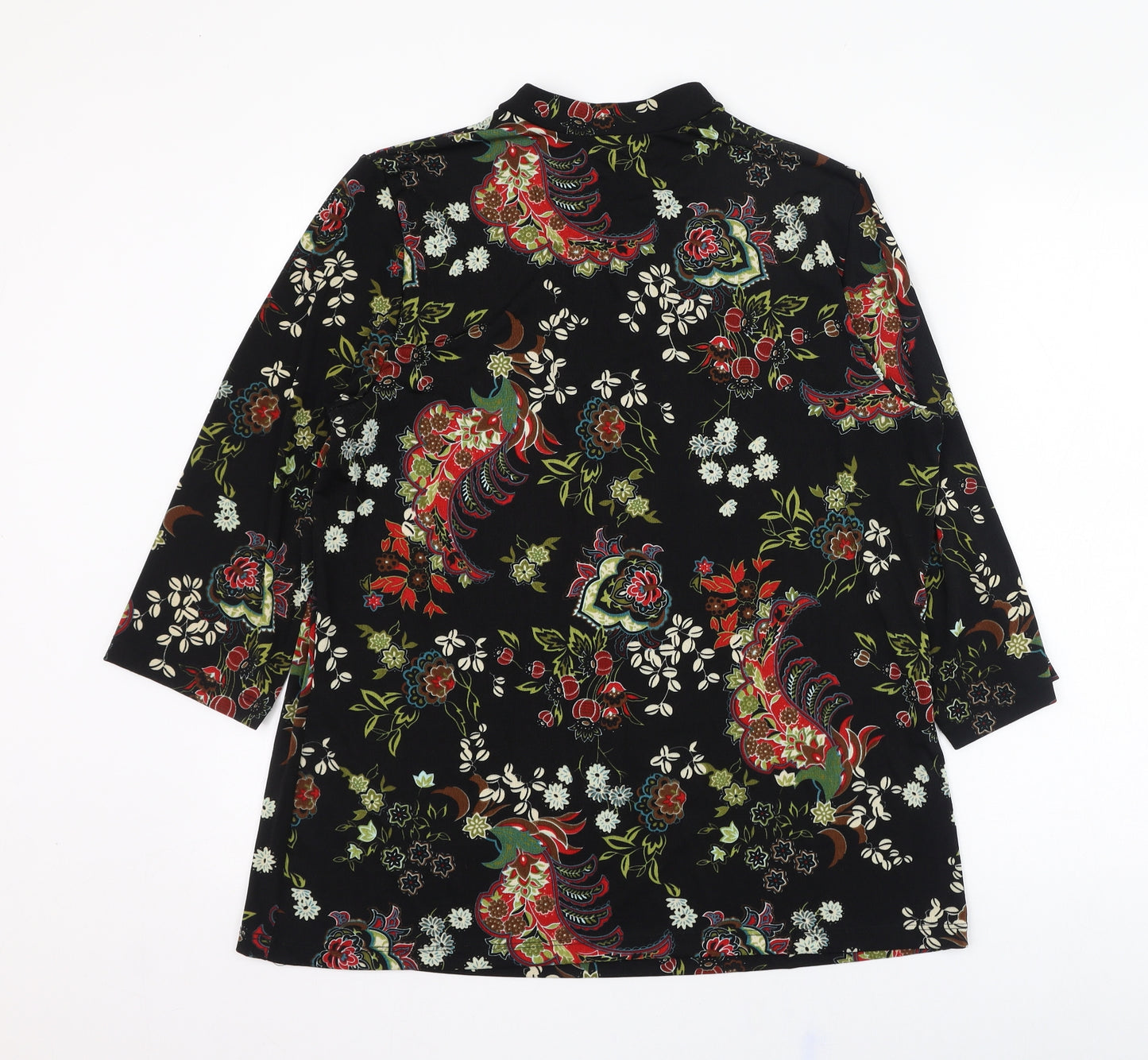 kIM & Co Womens Black Floral Polyester Tunic Blouse Size 2XL Round Neck
