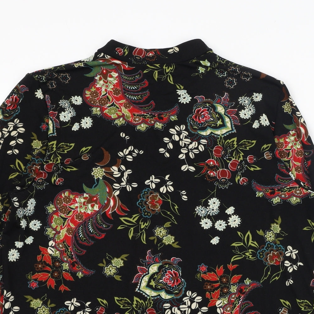 kIM & Co Womens Black Floral Polyester Tunic Blouse Size 2XL Round Neck