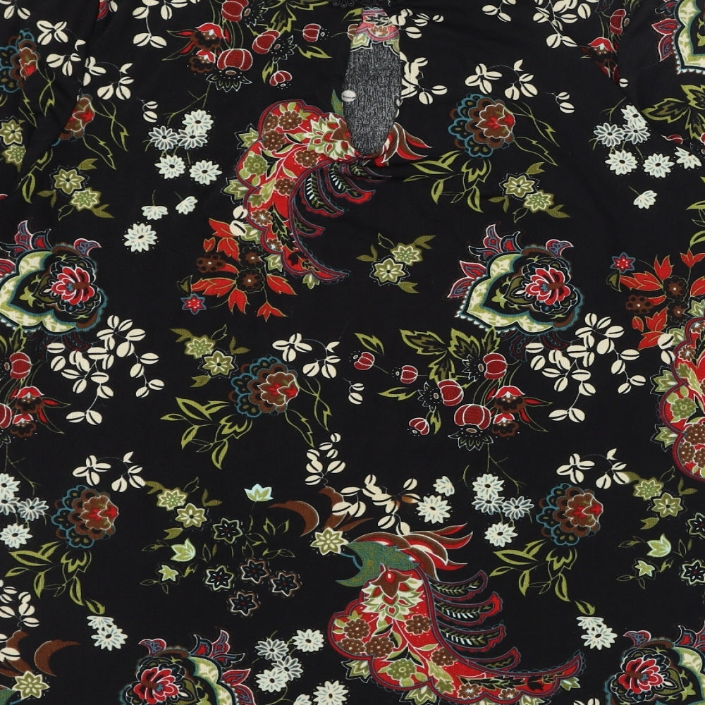 kIM & Co Womens Black Floral Polyester Tunic Blouse Size 2XL Round Neck