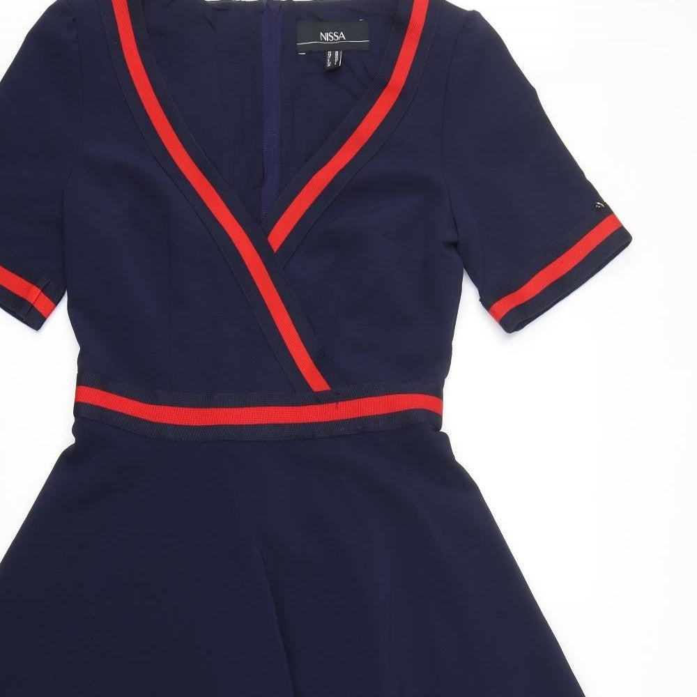 Nissa Womens Blue  Polyester Fit & Flare  Size 8  V-Neck