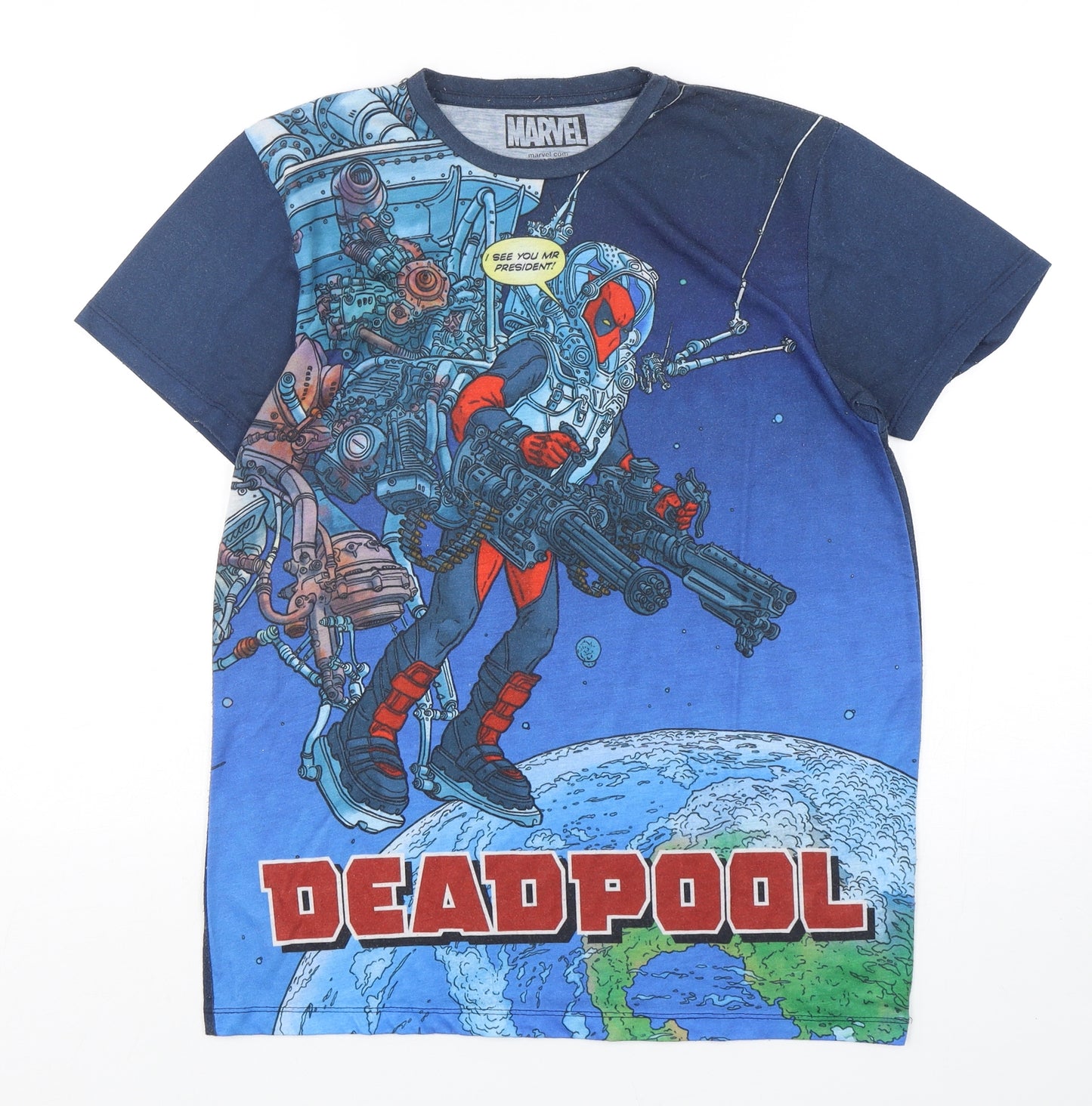 Primark Mens Multicoloured Geometric Polyester  T-Shirt Size M Round Neck  - Deadpool