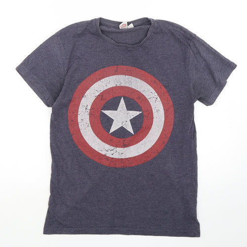 Primark Mens Grey  Polyester  T-Shirt Size S Round Neck  - Captain America