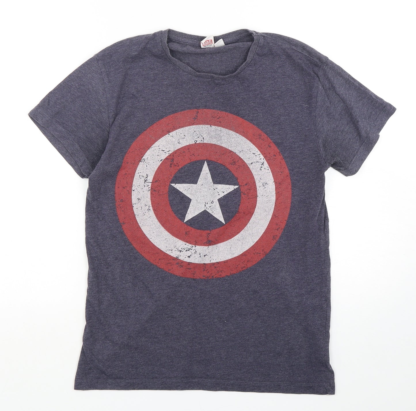 Primark Mens Grey  Polyester  T-Shirt Size S Round Neck  - Captain America