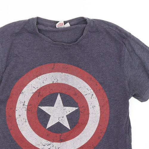 Primark Mens Grey  Polyester  T-Shirt Size S Round Neck  - Captain America