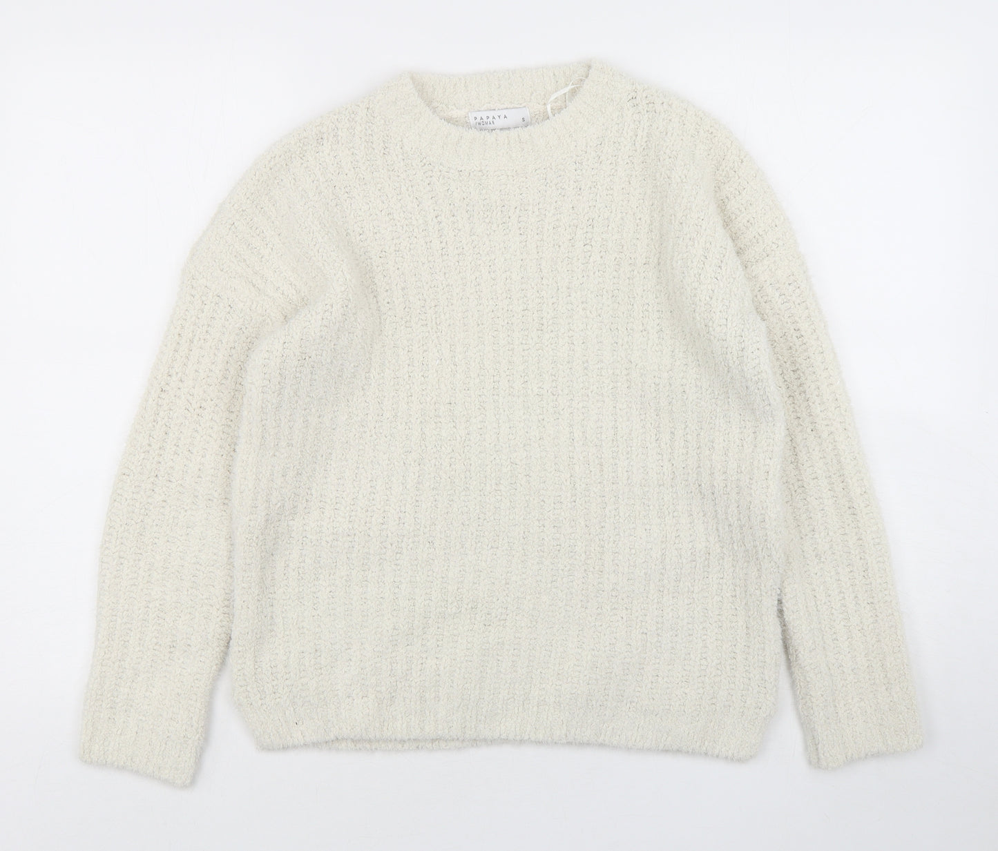 Papaya Womens Beige Round Neck  Polyester Pullover Jumper Size S