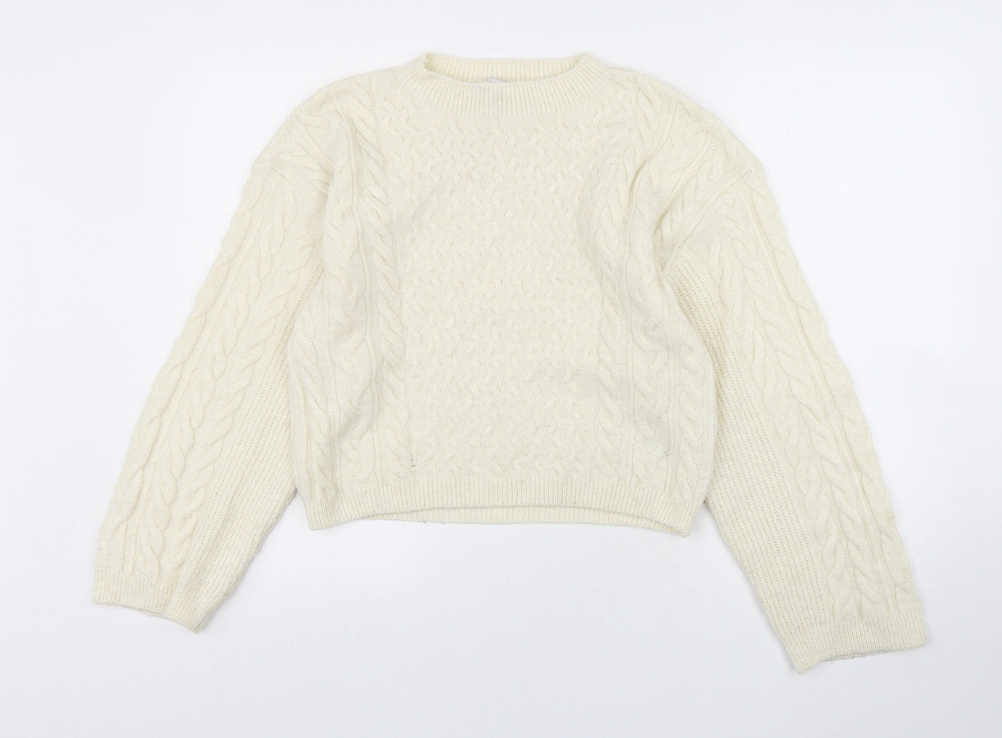 Topshop Womens Beige Round Neck  Acrylic Pullover Jumper Size S