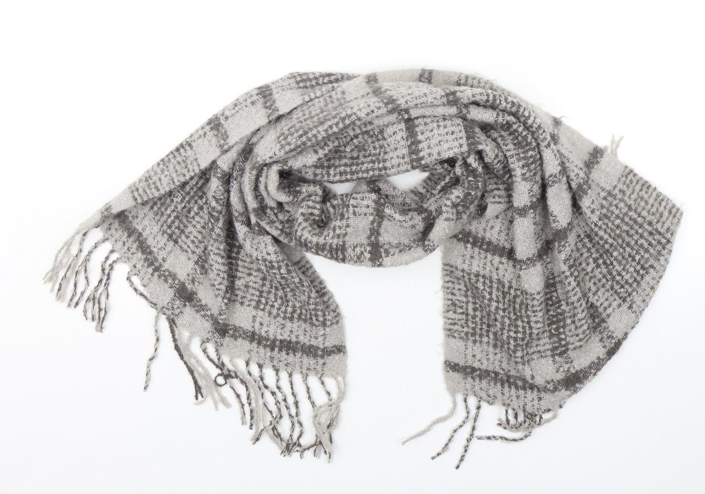 Preworn Womens Grey Plaid Polyester  Scarf