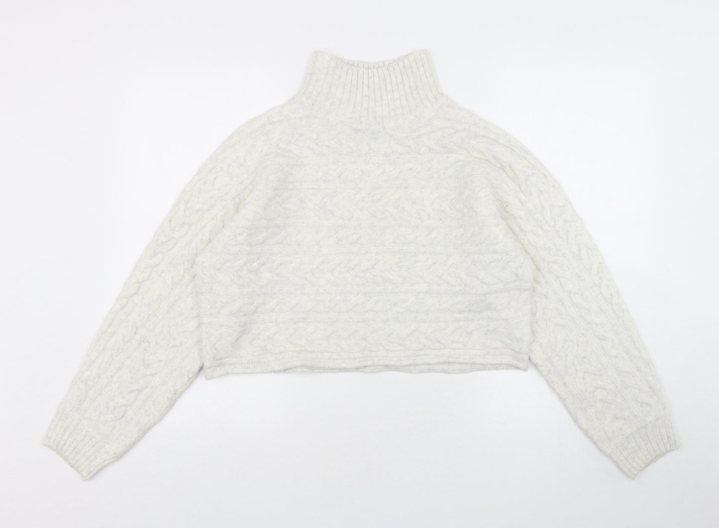 New Look Womens Grey Mock Neck  Acrylic Pullover Jumper Size M   - Cropped