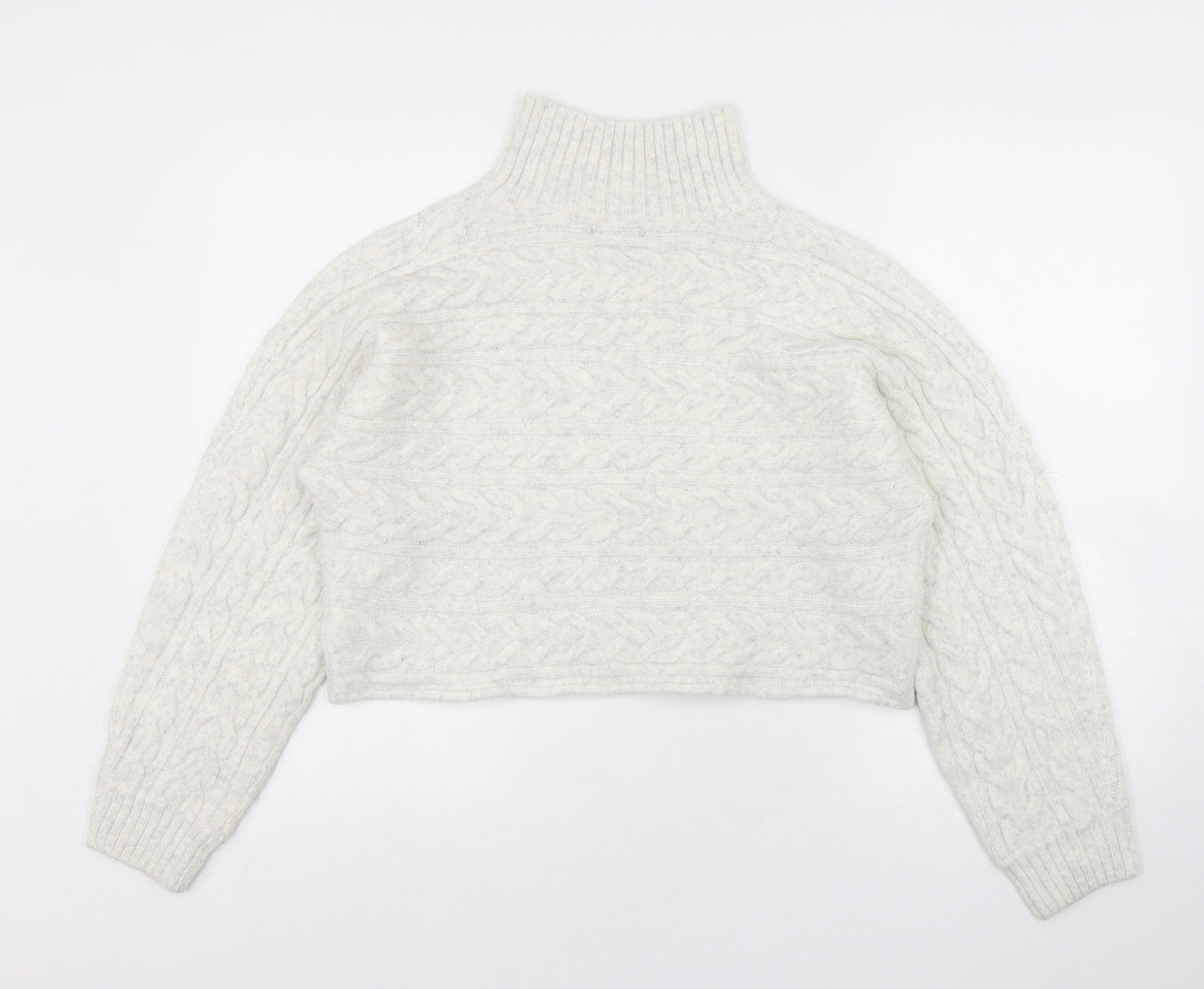 New Look Womens Grey Mock Neck  Acrylic Pullover Jumper Size M   - Cropped