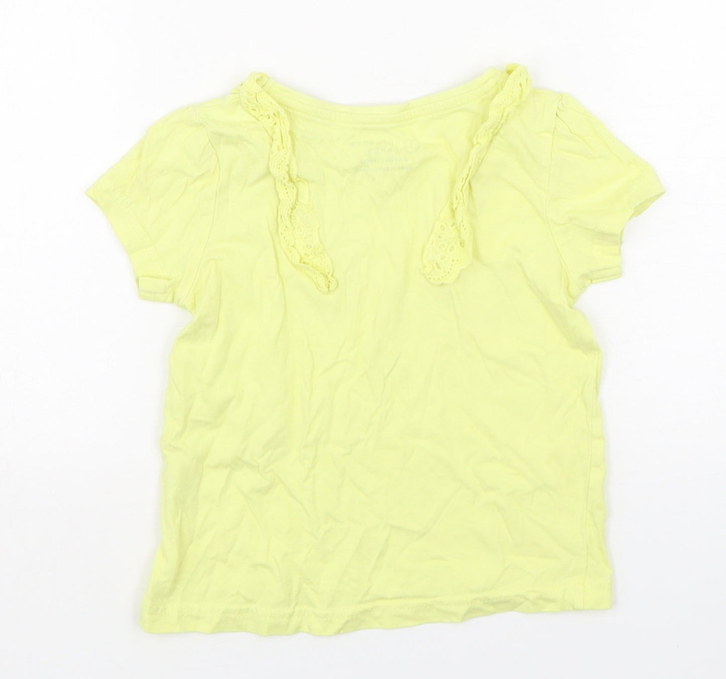 Primark Girls Yellow  Cotton Basic T-Shirt Size 4-5 Years Round Neck Pullover