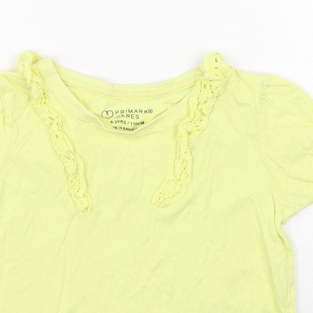 Primark Girls Yellow  Cotton Basic T-Shirt Size 4-5 Years Round Neck Pullover