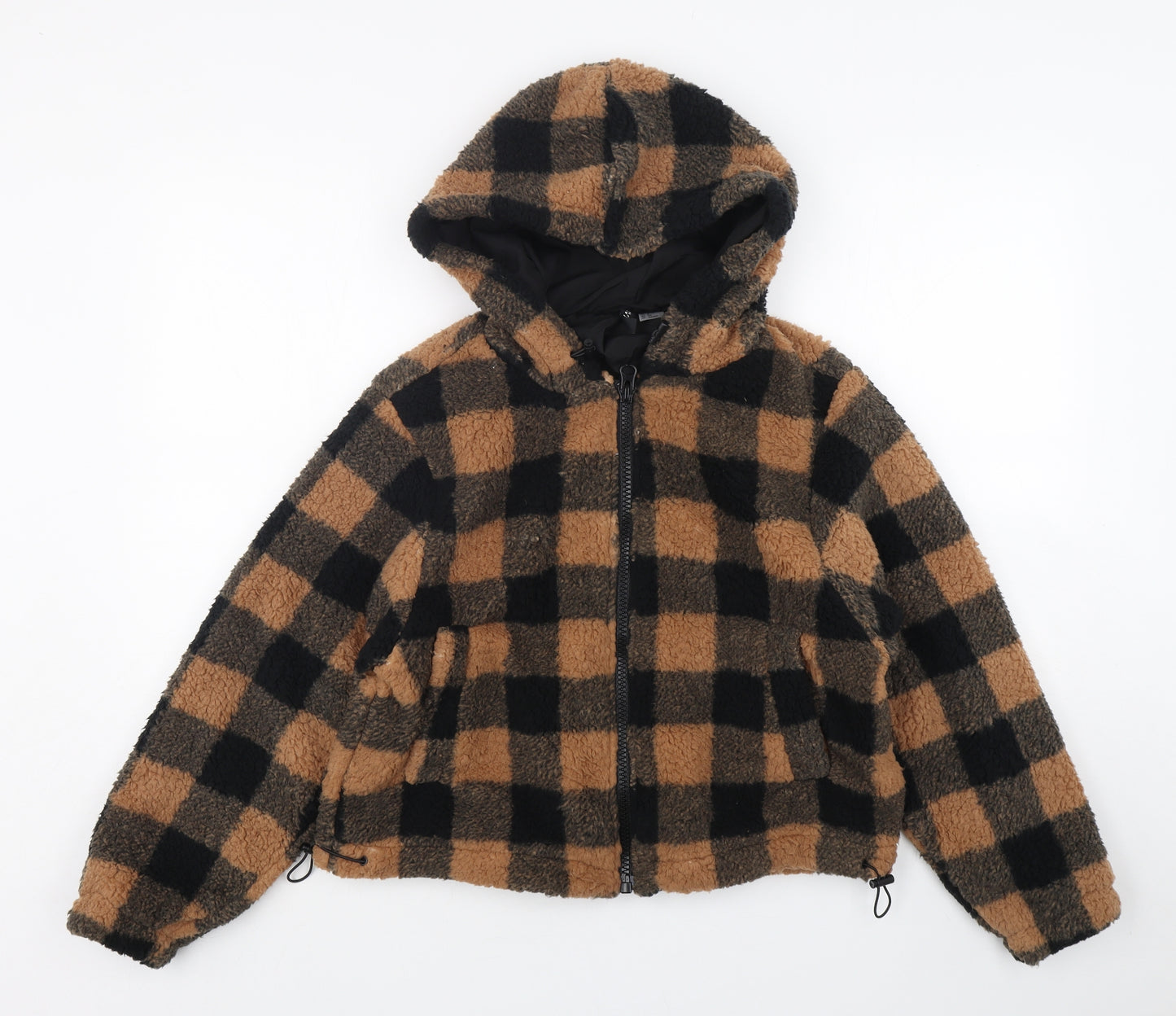 H&M Womens Multicoloured Check Polyester Full Zip Hoodie Size S