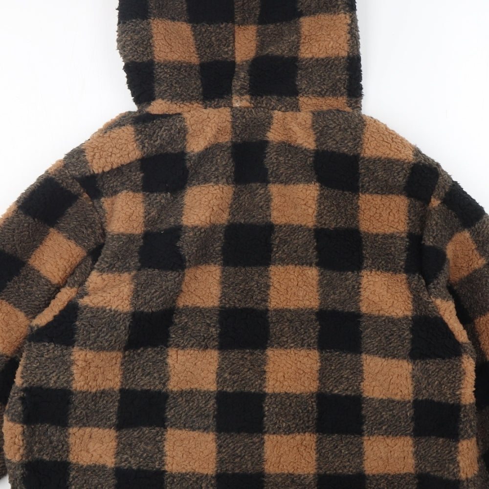 H&M Womens Multicoloured Check Polyester Full Zip Hoodie Size S