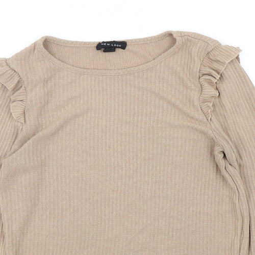 New Look Womens Beige  Viscose Basic T-Shirt Size 8 Round Neck