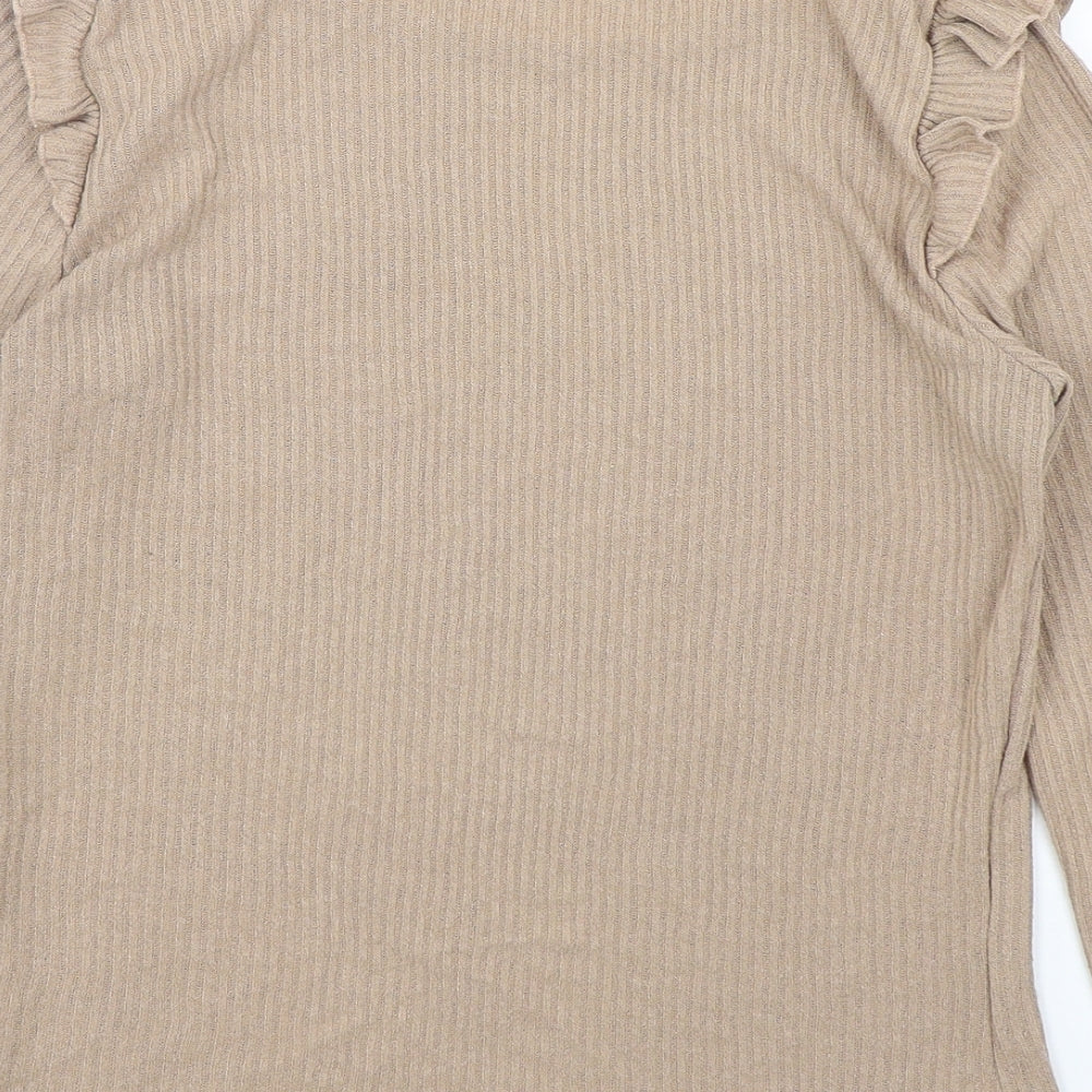 New Look Womens Beige  Viscose Basic T-Shirt Size 8 Round Neck