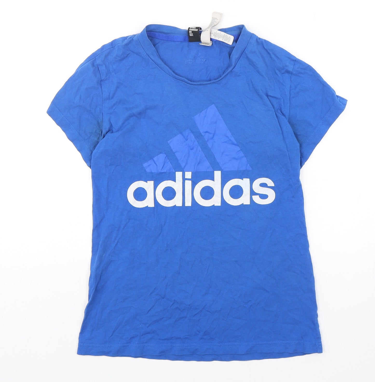adidas Womens Blue  Cotton Basic T-Shirt Size 8 Round Neck