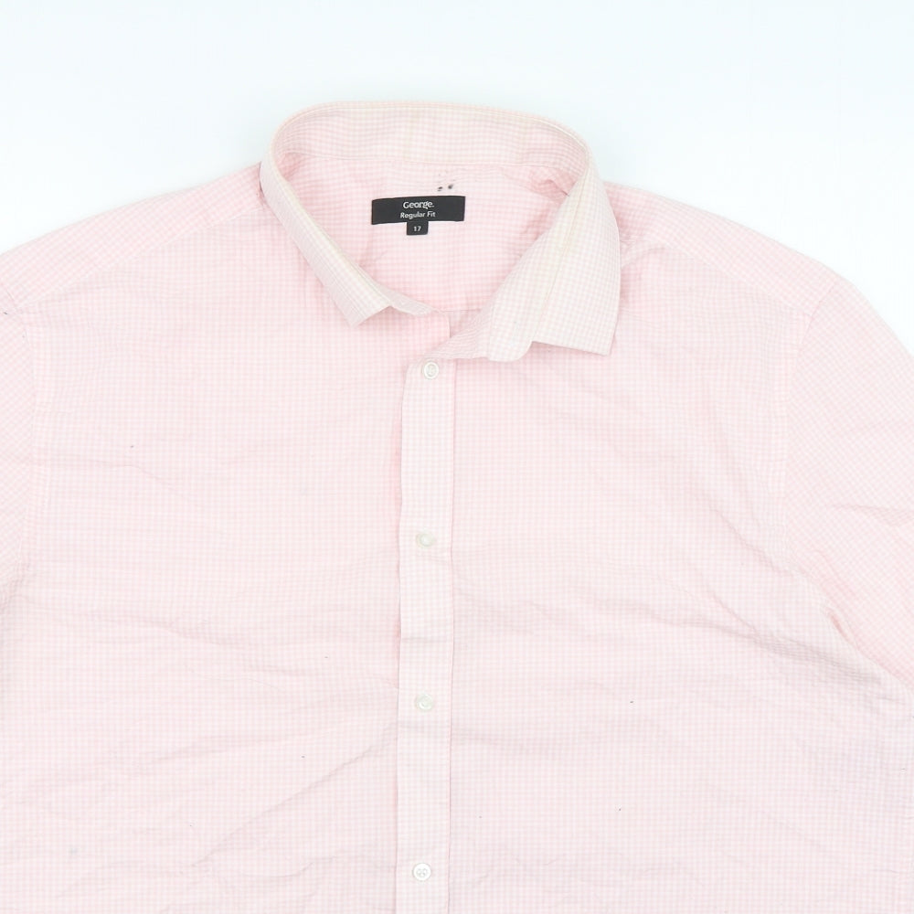 George Mens Pink Check Polyester  Dress Shirt Size 17 Collared