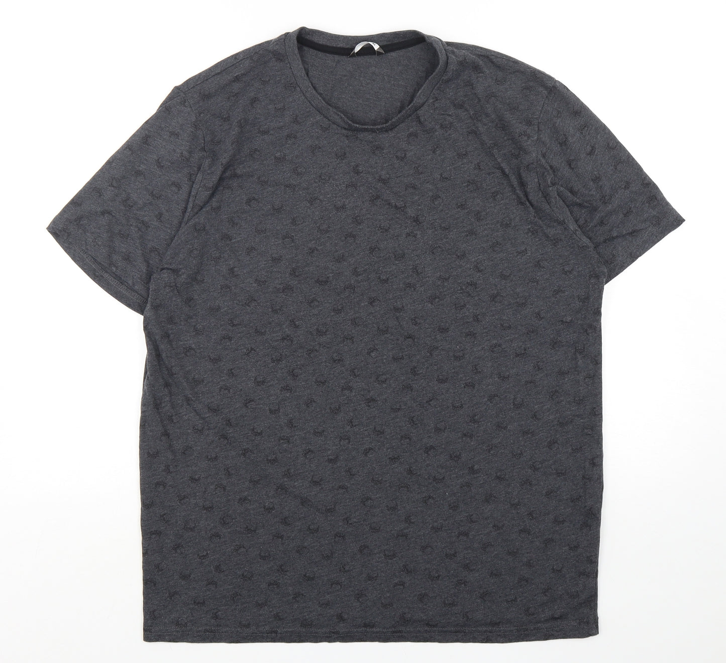 PEP&CO Mens Grey Geometric Cotton  T-Shirt Size XL Round Neck