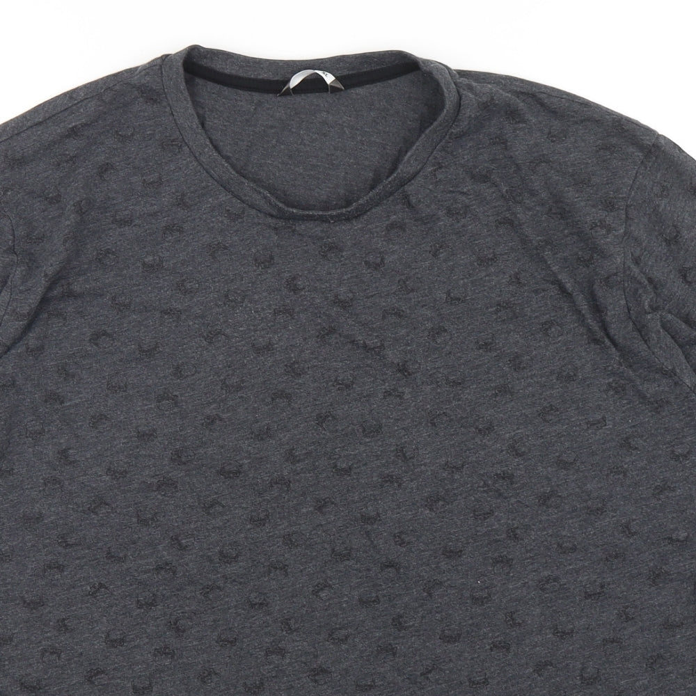 PEP&CO Mens Grey Geometric Cotton  T-Shirt Size XL Round Neck
