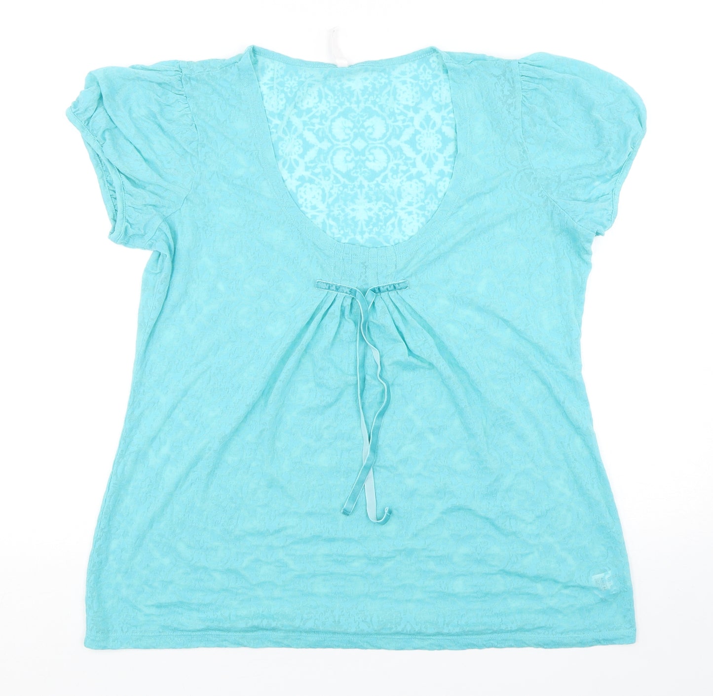 Marks and Spencer Womens Green Floral Polyester Basic T-Shirt Size 18 Scoop Neck